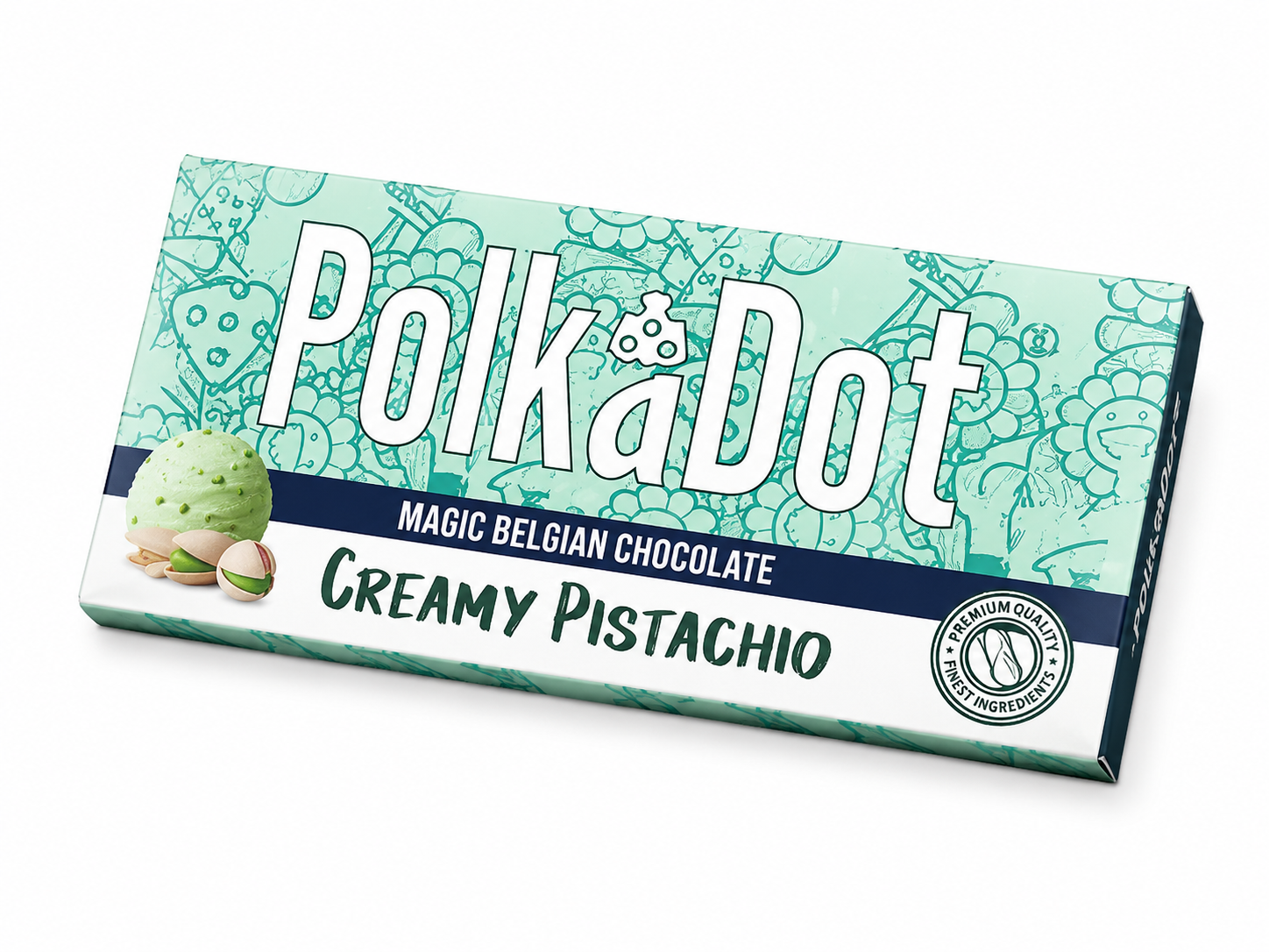 Polkadot Chocolate Bar Creamy Pistachio Belgian Chocolate Flavor